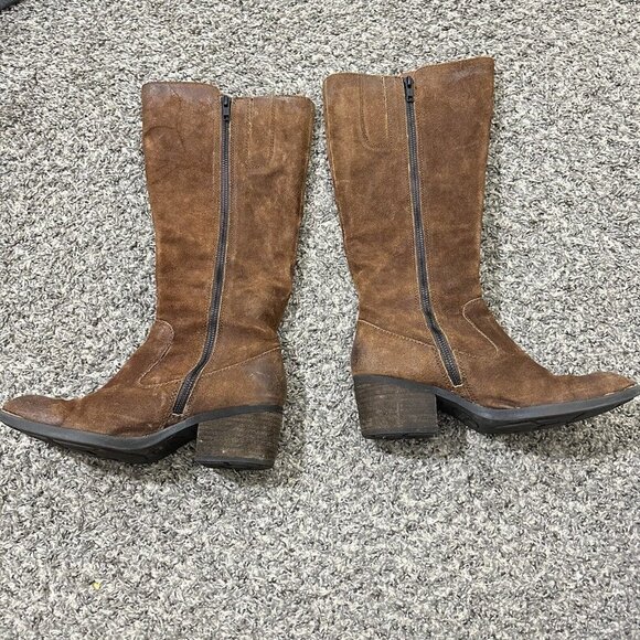 Born Basil Riding Boots Chestnut Burnt Brown Suede Leather Buckle Knee High 7 M - Picture 3 of 7